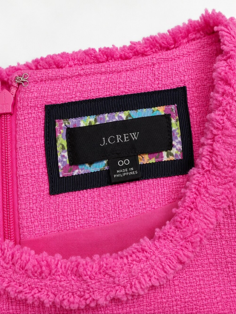 J.Crew Re-Imagined Pink Tweed Sheath Dress Size 00 Sleeveless Fringe Trim Career - Picture 4 of 6